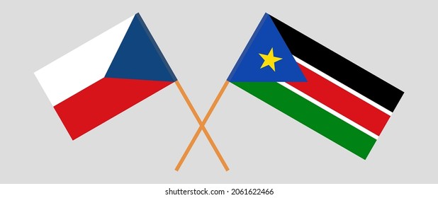 Crossed flags of Czech Republic and South Sudan. Official colors. Correct proportion