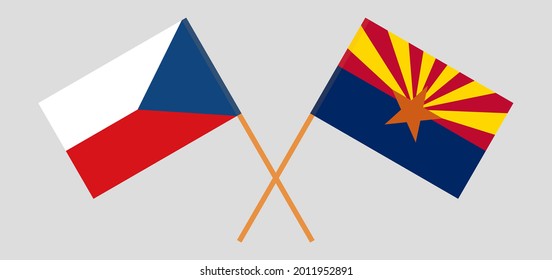 Banderas cruzadas de la República Checa y el Estado de Arizona. Colores oficiales. Proporción correcta