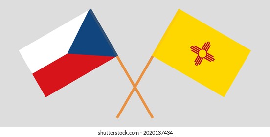 Crossed flags of Czech Republic and the State of New Mexico. Official colors. Correct proportion