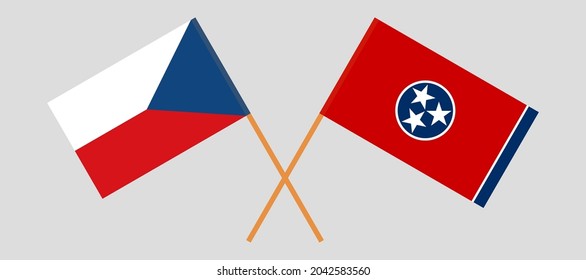 Crossed flags of Czech Republic and the State of Tennessee. Official colors. Correct proportion