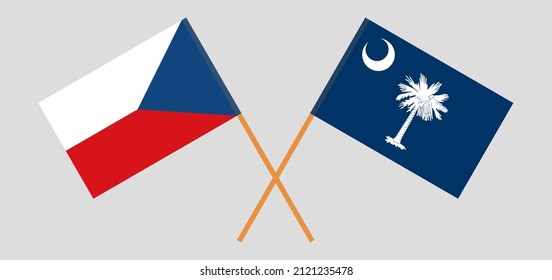 Crossed flags of Czech Republic and The State of South Carolina. Official colors. Correct proportion. Vector illustration
