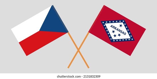 Crossed flags of Czech Republic and The State of Arkansas. Official colors. Correct proportion. Vector illustration