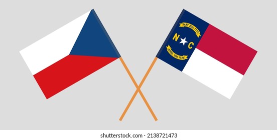 Crossed flags of Czech Republic and The State of North Carolina. Official colors. Correct proportion. Vector illustration
