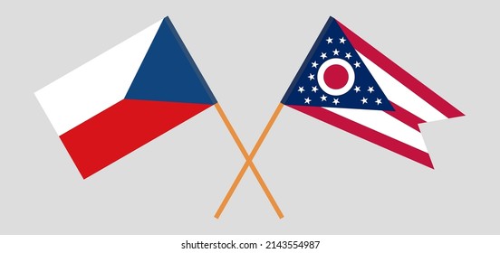 Banderas cruzadas de la República Checa y el Estado de Ohio. Colores oficiales. Proporción correcta. Ilustración del vector

