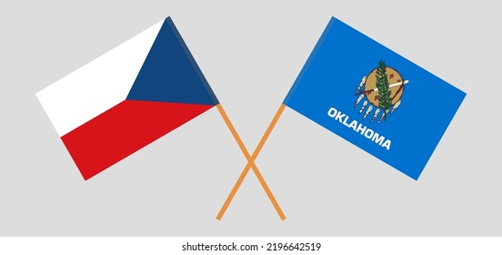 Banderas cruzadas de la República Checa y el Estado de Oklahoma. Colores oficiales. Proporción correcta. Ilustración del vector
