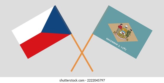 Crossed flags of Czech Republic and The State of Delaware. Official colors. Correct proportion. Vector illustration
