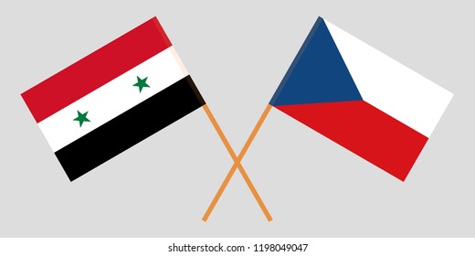 Crossed  flags of Czech Republic and Syria. Official colors. Correct proportion. Vector illustration