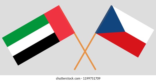 Crossed  flags of Czech Republic and UAE. Official colors. Correct proportion. Vector illustration