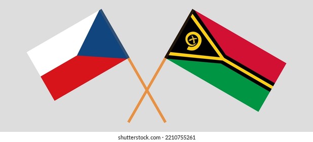 Banderas cruzadas de la República Checa y Vanuatu. Colores oficiales. Proporción correcta. Ilustración del vector
