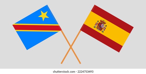 Crossed flags of Democratic Republic of the Congo and Spain. Official colors. Correct proportion