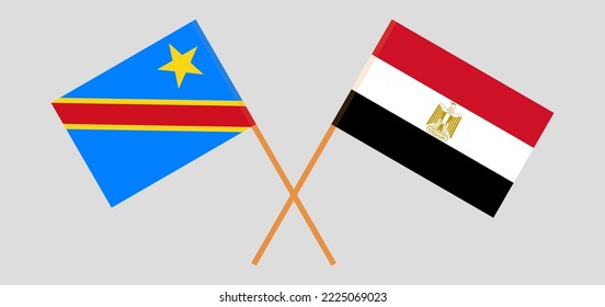 Crossed flags of Democratic Republic of the Congo and Egypt. Official colors. Correct proportion. Vector illustration
