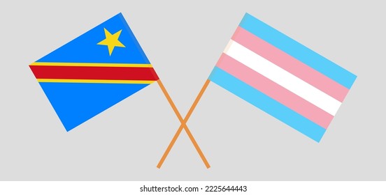 Crossed flags of Democratic Republic of the Congo and Transgender Pride. Official colors. Correct proportion. Vector illustration
