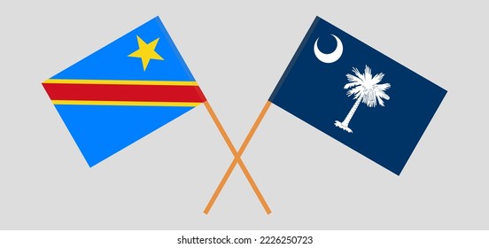 Crossed flags of Democratic Republic of the Congo and The State of South Carolina. Official colors. Correct proportion. Vector illustration
