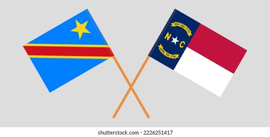 Crossed flags of Democratic Republic of the Congo and The State of North Carolina. Official colors. Correct proportion. Vector illustration
