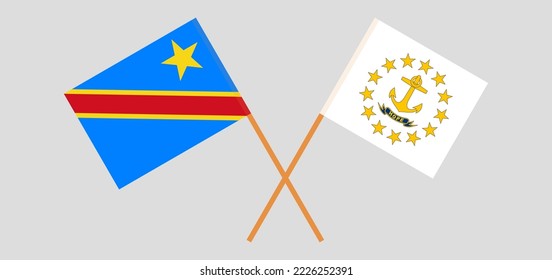 Crossed flags of Democratic Republic of the Congo and the State of Rhode Island. Official colors. Correct proportion. Vector illustration
