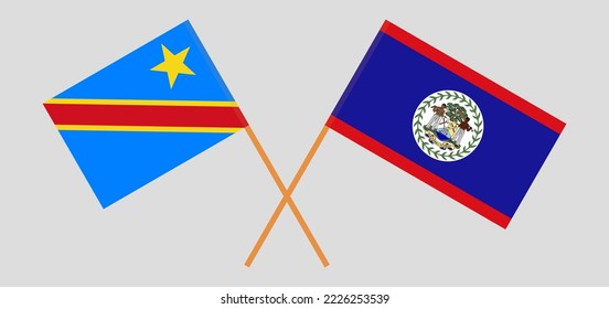 Crossed flags of Democratic Republic of the Congo and Belize. Official colors. Correct proportion. Vector illustration
