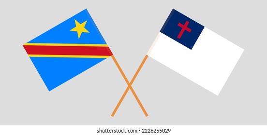 Banderas cruzadas de la República Democrática del Congo y cristiandad. Colores oficiales. Proporción correcta. Ilustración del vector
