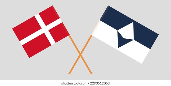 Crossed flags of Denmark and Antarctica. Official colors. Correct proportion. Vector illustration
