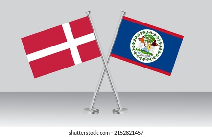 Crossed flags of Denmark and Belize. Official colors. Correct proportion. Banner design