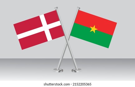 Gekreuzte Flaggen von Dänemark und Burkina Faso. Offizielle Farben. Richtiger Anteil. Banner-Design