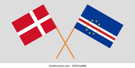 Crossed flags of Denmark and Cape Verde. Official colors. Correct proportion