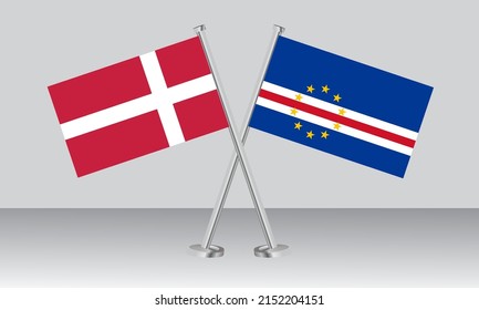 Crossed flags of Denmark and CAPE VERDE. Official colors. Correct proportion. Banner design