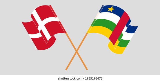 Crossed flags of Denmark and Central African Republic. Official colors. Correct proportion