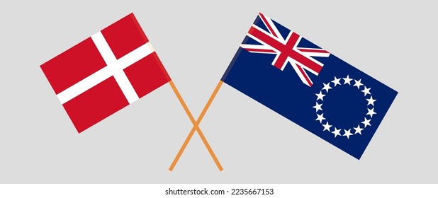 Crossed flags of Denmark and Cook Islands. Official colors. Correct proportion. Vector illustration
