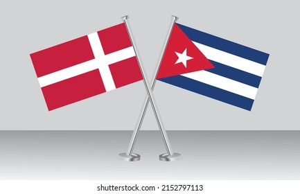 Banderas cruzadas de Dinamarca y Cuba. Colores oficiales. Proporción correcta. Diseño de pancartas