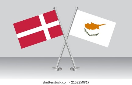 Crossed flags of Denmark and Cyprus. Official colors. Correct proportion. Banner design