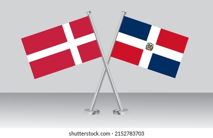 Crossed flags of Denmark and Dominican Republic. Official colors. Correct proportion. Banner design