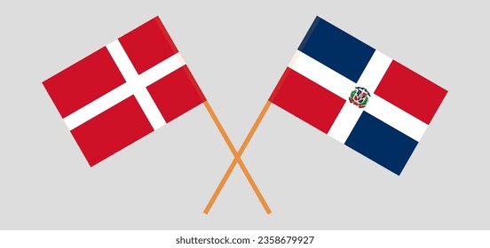 Crossed flags of Denmark and Dominican Republic. Official colors. Correct proportion. Vector illustration
