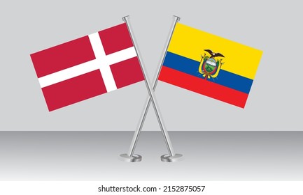 Gekreuzte Flaggen von Dänemark und Ecuador. Offizielle Farben. Richtiger Anteil. Banner-Design