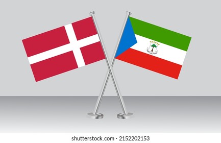 Banderas cruzadas de Dinamarca y Guinea Ecuatorial. Colores oficiales. Proporción correcta. Diseño de pancartas