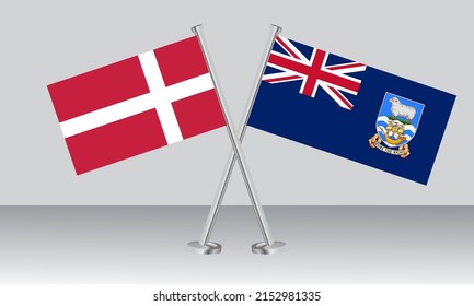 Crossed flags of Denmark and Falkland Islands. Official colors. Correct proportion. Banner design