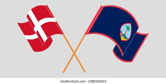 Crossed flags of Denmark and Guam. Official colors. Correct proportion. Vector illustration
