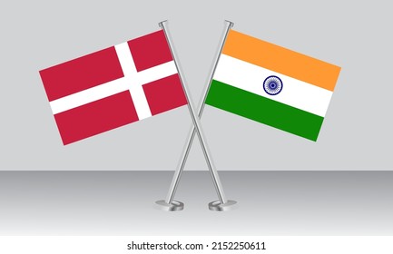 Crossed flags of Denmark and India. Official colors. Correct proportion. Banner design
