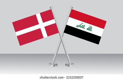 Crossed flags of Denmark and Iraq. Official colors. Correct proportion. Banner design