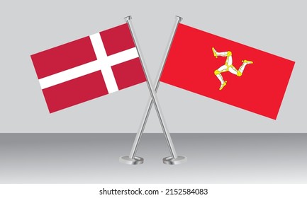 Crossed flags of Denmark and Isle of Man. Official colors. Correct proportion. Banner design