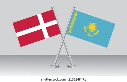 Crossed flags of Denmark and Kazakhstan. Official colors. Correct proportion. Banner design