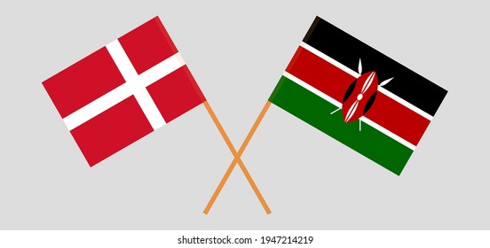 Crossed flags of Denmark and Kenya. Official colors. Correct proportion