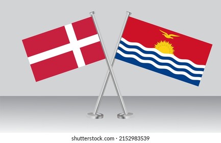 Crossed flags of Denmark and Kiribati. Official colors. Correct proportion. Banner design