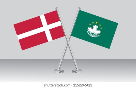 Crossed flags of Denmark and Macau. Official colors. Correct proportion. Banner design