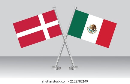 Crossed flags of Denmark and Mexico. Official colors. Correct proportion. Banner design