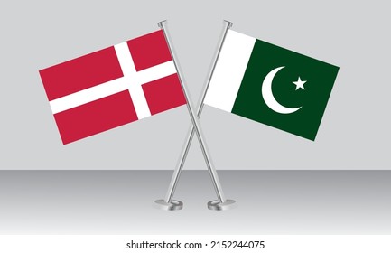 Crossed flags of Denmark and Pakistan. Official colors. Correct proportion. Banner design