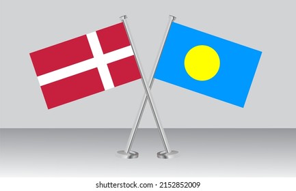 Crossed flags of Denmark and Palau. Official colors. Correct proportion. Banner design