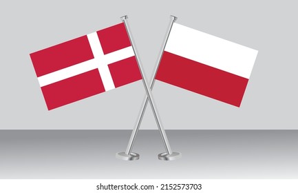 Crossed flags of Denmark and Poland. Official colors. Correct proportion. Banner design