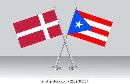 Crossed flags of Denmark and Puerto Rico. Official colors. Correct proportion. Banner design