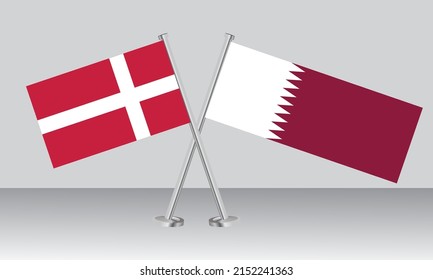 Crossed flags of Denmark and Qatar. Official colors. Correct proportion. Banner design