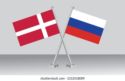 Crossed flags of Denmark and Russia. Official colors. Correct proportion. Banner design